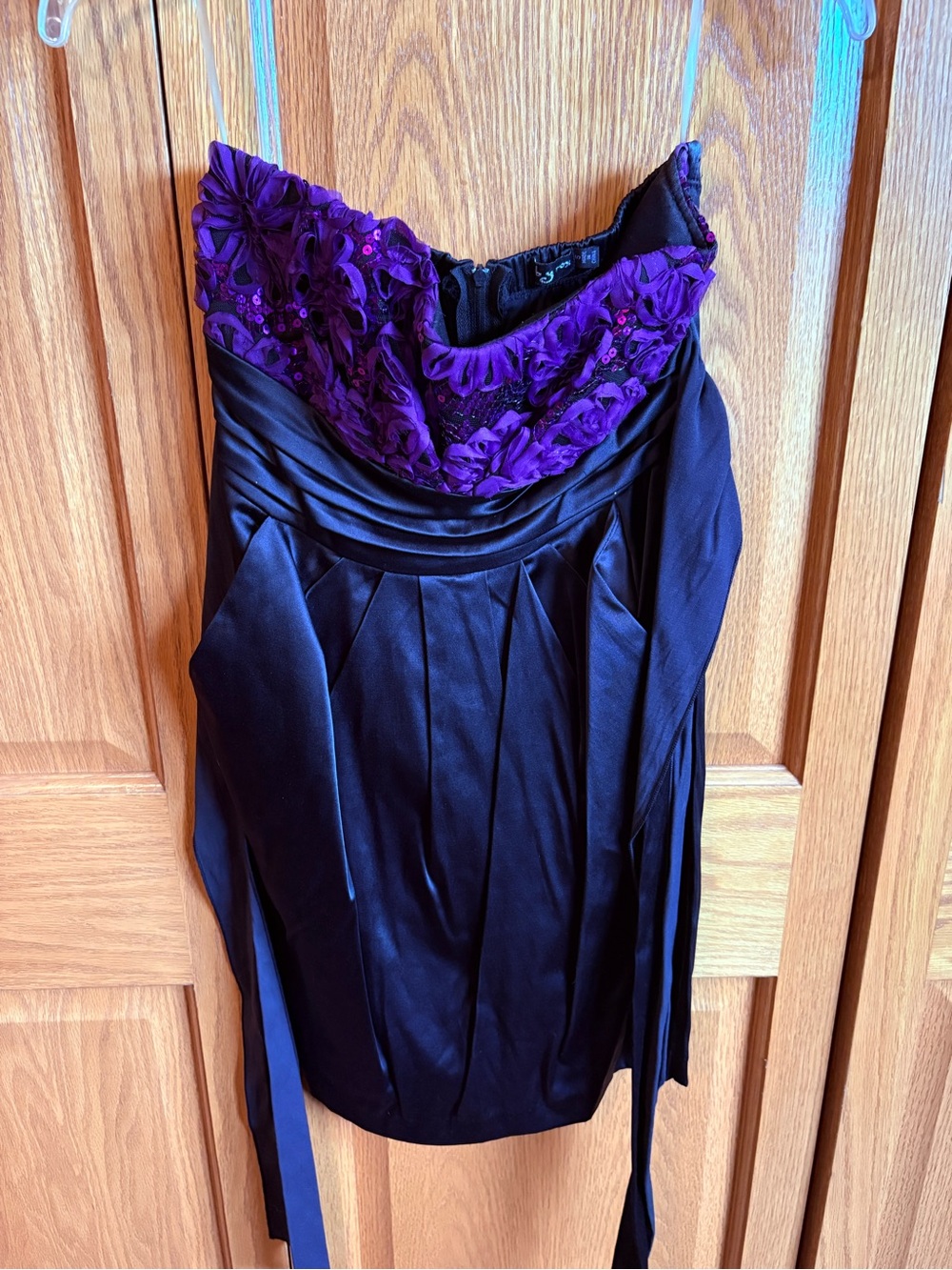 Black Satin Dress with Purple Embellished Bodice